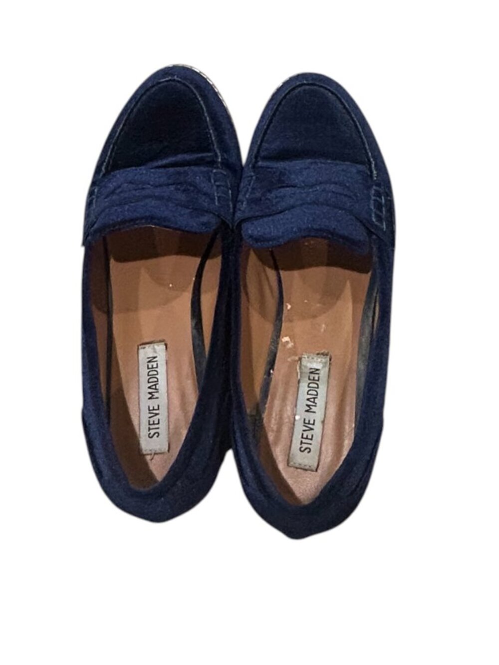 Steve Madden Cyylo Navy Velvet Penny Loafers Low Heel Flats Size 8M - Picture 4 of 6